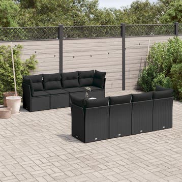 vidaXL 9-delige Loungeset met kussens poly rattan zwart, Verzenden, Nieuw, Loungeset