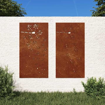 vidaXL Wanddecoratie tuin 2 st bloemenontwerp 105x55 cm, Verzenden, Nieuw