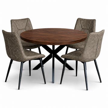 Oscar Deal mango walnoot 120cm + 4x Houston misty hunter, Huis en Inrichting, Stoelen, Ophalen of Verzenden, Nieuw, Bruin