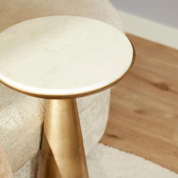 Bijzettafel Essy wit marmer met goudkleurig metalen voet |, Huis en Inrichting, Ophalen of Verzenden, Nieuw