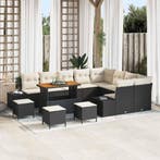 vidaXL Tuinbankenset met kussen 13 pcs Zwart poly rattan, Verzenden, Nieuw, Rotan, 3 zitplaatsen