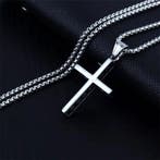 Lange heren ketting Cross zilverkleurig met kleine kruisjes, Verzenden, Nieuw, Zilver, Overige materialen