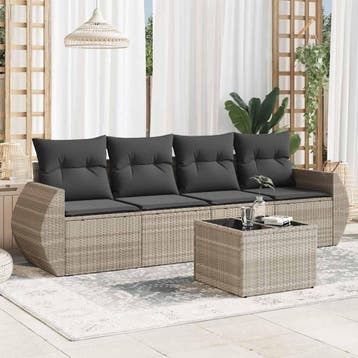 vidaXL 5-delige Loungeset met kussens poly rattan lichtgrijs, Tuin en Terras, Verzenden, Nieuw, Loungeset