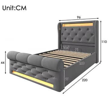 Modern Eenpersoonsbed 90x200 cm met LED, USB en Type-C, Verzenden, Nieuw