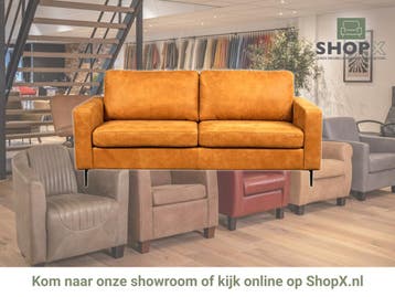 Leren bank Match - 3 zits - Kenia Cognac (cognac) - Poten, Huis en Inrichting, Nieuw, Ophalen of Verzenden, Rechte bank, Modern