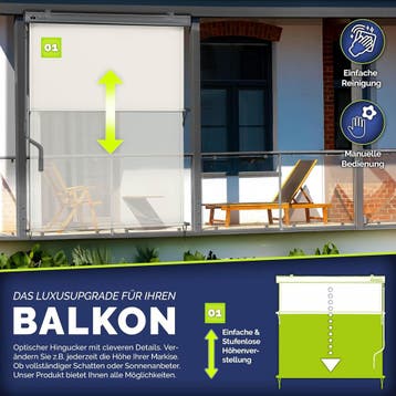 Klemluifel - Balkon luifel - Verticale luifel - 140x250 cm -, Verzenden, Zo goed als nieuw