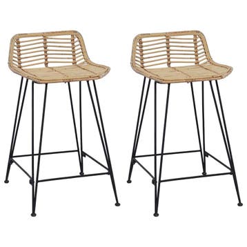 vidaXL Barkruk 2 st Naturel 44 x 45 x 76 cm Rattan en staal, Verzenden, Nieuw
