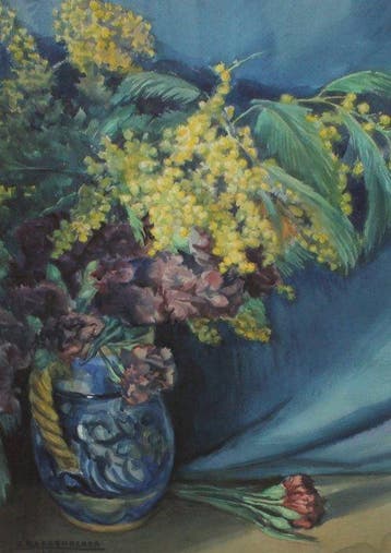 Josep Barrenechea Tubilla (1908-1991) - Mimosa y claveles, Antiek en Kunst, Kunst | Schilderijen | Klassiek