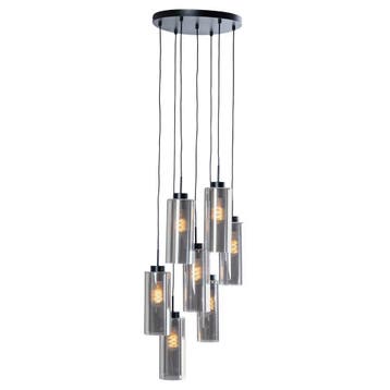 Art Deco hanglamp zwart met smoke glas 7-lichts - Laura, Verzenden, Nieuw, Glas, Art Deco