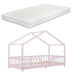 Kinderbed Treviolo met matras 90x200 cm roze en wit, Verzenden, Nieuw