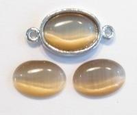 10 x Plaksteen glas cate-eye ovaal Zandkleur 10 x 14 mm, Ophalen of Verzenden, Nieuw, Overige typen
