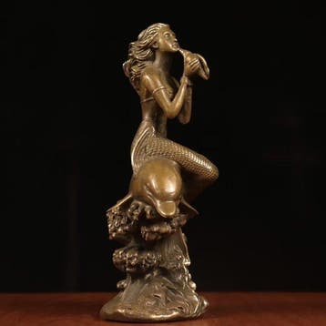 sculptuur, Mermaid on Dolphin - 17.5 cm - Brons