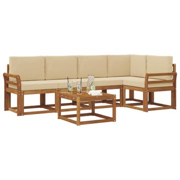 vidaXL Buiten bankenset met kussen 6 pcs Natuurlijk en Beige, Verzenden, Nieuw