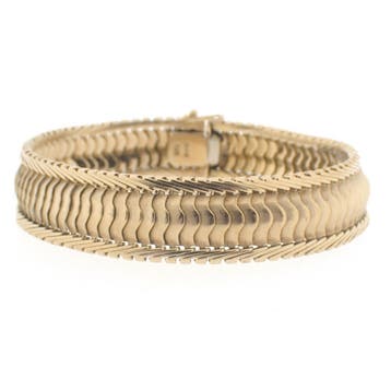 Vintage brede gouden armband (Schakelarmband), Ophalen of Verzenden, Gebruikt, Goud, Goud