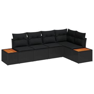 vidaXL Tuinbankenset 5 st Zwart Poly riet, Verzenden, Nieuw, Rotan, 5 zitplaatsen