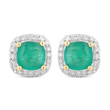 Oorbellen - 14 karaat Geel goud - 1.28ct. tw. Smaragd -, Sieraden, Tassen en Uiterlijk, Oorbellen, Nieuw