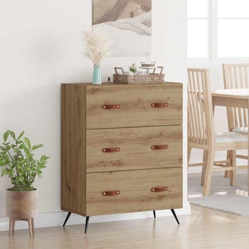 vidaXL Ladekast 3-Lade Artisan Eik 69,5 x 34 x 90 cm, Kinderen en Baby's, Kinderkamer | Commodes en Kasten, Verzenden, Nieuw