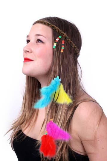 Hoofdbandje hippie/ibiza met kralen en veertjes multicolour, Ophalen of Verzenden, Nieuw
