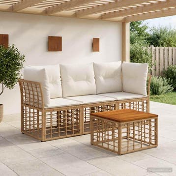 vidaXL Buiten bankenset 4 pcs Natuurlijk en Crème Wit, Verzenden, Nieuw, Rotan, 4 zitplaatsen