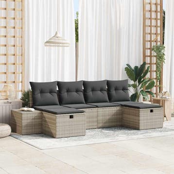 vidaXL Tuin Sofa Set 6 st Lichtgrijs poly rattan, Verzenden, Nieuw, 6 zitplaatsen