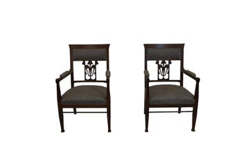 Set van 2 antieke Jugendstil armstoelen – donker hout met ge, Ophalen of Verzenden, Nieuw