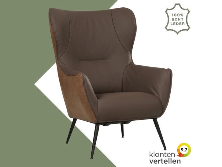 Leren fauteuil Flair Duo - Kenia Brown en Toledo Espresso -, Huis en Inrichting, Fauteuils, 75 tot 100 cm, 75 tot 100 cm, Nieuw