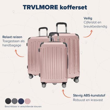2dekans | TRVLMORE Kofferset - 3 Delig - Complete Set - 38L, Sieraden, Tassen en Uiterlijk, Koffers, Ophalen of Verzenden, Zo goed als nieuw