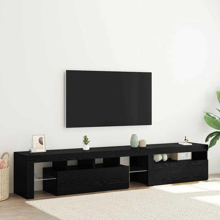 vidaXL TV-kast 2 pcs Zwart Eiken 215 x 36,5 x 40 cm Bewerkt, Huis en Inrichting, Kasten | Televisiemeubels, Nieuw, Minder dan 50 cm