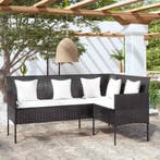 vidaXL Loungebank met kussens L-vormig poly rattan zwart, Tuin en Terras, Verzenden, Nieuw, Loungeset