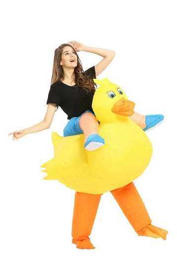 KIMU® Opblaas Kostuum Rijdend op Badeend Opblaasbaar Pak Bad, Carnaval, Nieuw, Overige maten, Ophalen of Verzenden
