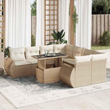 vidaXL 9-delige Loungeset met kussens poly rattan beige, Verzenden, Nieuw, Loungeset