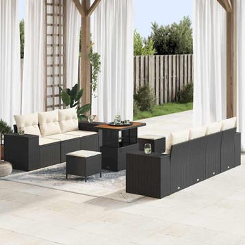 vidaXL Tuin Sofa Set 10 st Zwart poly rattan, Verzenden, Nieuw, Meer dan 8 zitplaatsen