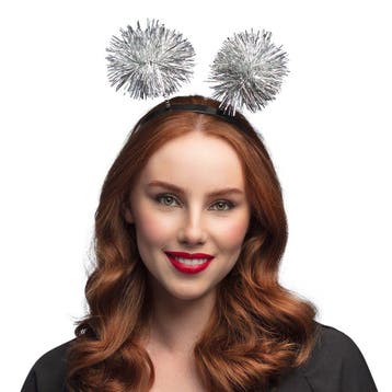 Diadeem met zilveren glitter pompons, Verzenden, Nieuw, Feestartikel