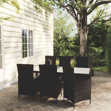 vidaXL 7-delige Tuinset met kussens poly rattan zwart, Verzenden, Nieuw, 6 zitplaatsen, Tuinset