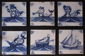 Antiek Tegel (6) - Diverse maritieme taferelen - Delft,