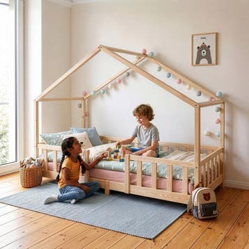 Kinderbed Treviolo huisbed 90x200 cm naturel [en.casa], Verzenden, Nieuw