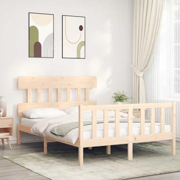 vidaXL Bedframe met hoofdbord massief hout, Bruin, Verzenden, Hout, Nieuw