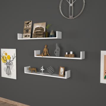 [en.casa] Wandplank set van 3 Höganäs 12x90x15 cm wit, Verzenden, Nieuw