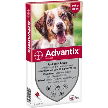 Advantix 250/1250 Hond 10-25 kg 4 pipetten (Vlooien - Teken)