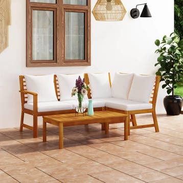 vidaXL 4-delige Loungeset met kussens massief acaciahout, Verzenden, Nieuw, Hardhout, Loungeset