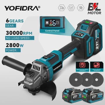YOFIDRA Accu Haakse Slijper 125mm M14 - Borstelloze Motor, 2, Verzenden, Nieuw