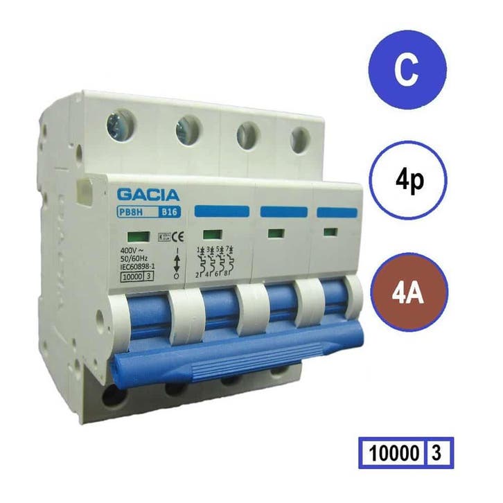 Gacia installatieautomaat 4 polig C4 10KA - PB8H-4C04, Doe-het-zelf en Verbouw, Elektra en Kabels, Nieuw, Ophalen of Verzenden