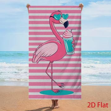 Flamingo Strandlaken - Sneldrogend Katoen met Roze Strepen