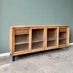 Dressoir | Teakhout | Ribbelglas | 200cm breed | Voorradig!, 150 tot 200 cm, Teakhout, Nieuw, Ophalen of Verzenden