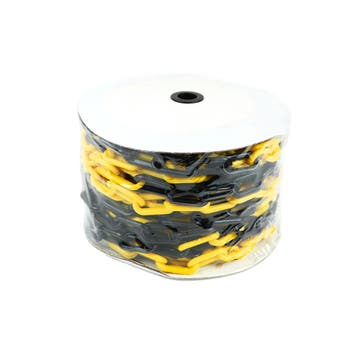 Afbakeningsketting  -  Geel & Zwart  -  25 m (roll) x 8 mm, Verzenden