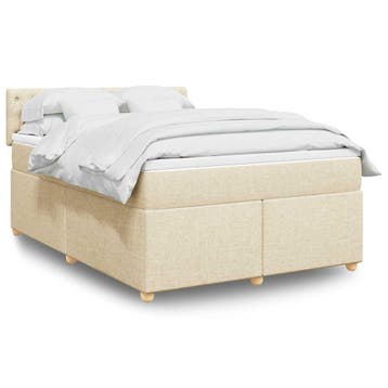 vidaXL Boxspring met matras stof crèmekleurig 140x190 cm, Huis en Inrichting, Slaapkamer | Bedden, Verzenden, Crème, Stof, Nieuw