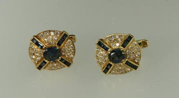Manchetknopen - 18 karaat Geel goud - 1.20ct. tw. Saffier -