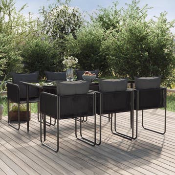 vidaXL 7-delige Tuinset zwart, Verzenden, 6 zitplaatsen, Nieuw, Rvs