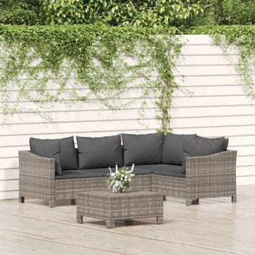 vidaXL 5-delige Loungeset met kussens poly rattan grijs, Verzenden, Nieuw, Loungeset