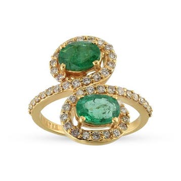 Ring - 18 karaat Geel goud - 2.09ct. tw. Smaragd - Diamant, Nieuw